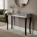 Mirrored Finish 1-Drawer Console Table with Bevelled Edge and Black Wooden Legs | Orchid
