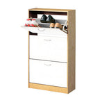White and Oak Veneer 3 Drawer Shoe Cupboard | Quinn