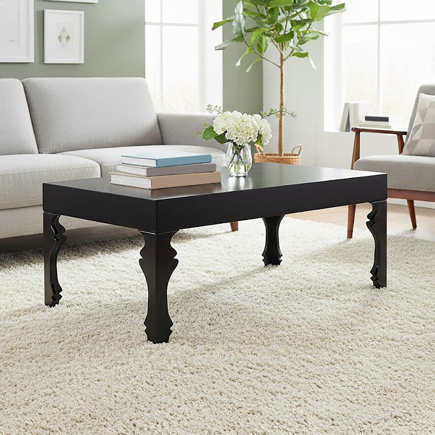Black High Gloss Wooden Coffee Table with Stately Shaped Legs, Luis