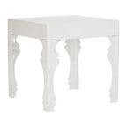 White High Gloss MDF Side Table with Decorative Shaped Curved Legs, Luis