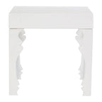 White High Gloss MDF Side Table with Decorative Shaped Curved Legs, Luis