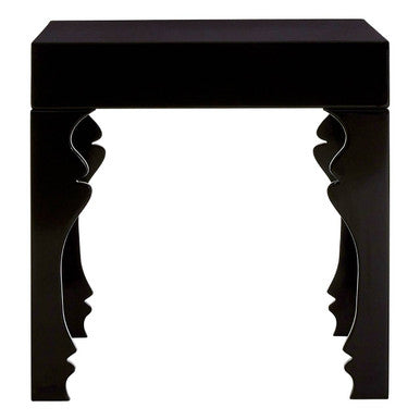 Black High Gloss MDF Side Table with Decorative Shaped Curved Legs | Luis