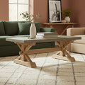 Grey Finish Top Traditional Wooden Coffee Table with Natural Wood Base | Pompeii