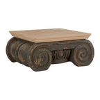 Natural Wood Top Coffee Table with Distressed Charcoal Grey Ornate Base | Pompeii