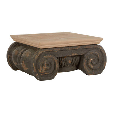 Natural Wood Top Coffee Table with Distressed Charcoal Grey Ornate Base | Pompeii