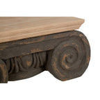 Natural Wood Top Coffee Table with Distressed Charcoal Grey Ornate Base | Pompeii