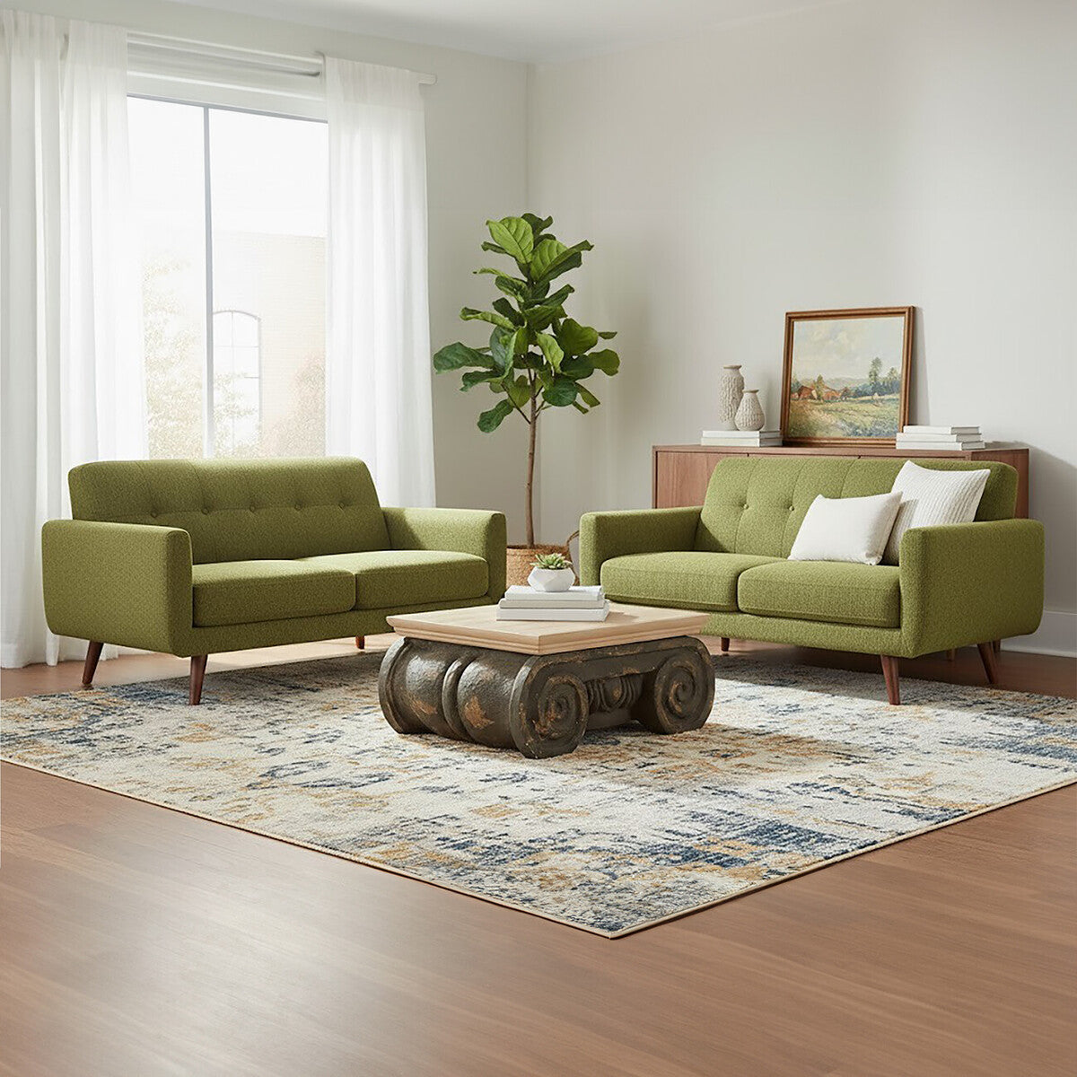 Natural Wood Top Coffee Table with Distressed Charcoal Grey Ornate Base | Pompeii