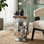 Complements Silver Dolomite Buddha Sculpted Side Table Deep Black Rounded Top | Torcello