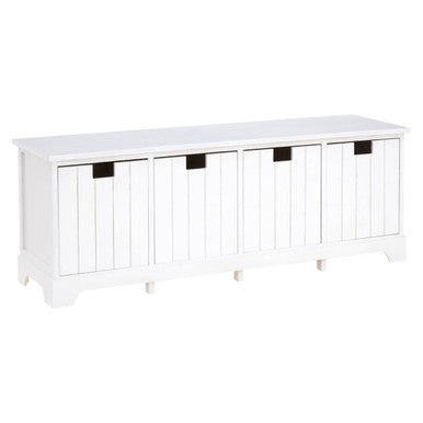 White Storage Bench with 4 Drawers | New England