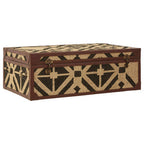 Natural and Black Coffee Table Trunk with Storage Galvanised Iron and Brown PU Leather Trim, Aztec