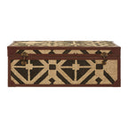 Natural and Black Coffee Table Trunk with Storage Galvanised Iron and Brown PU Leather Trim, Aztec