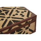 Natural and Black Coffee Table Trunk with Storage Galvanised Iron and Brown PU Leather Trim, Aztec