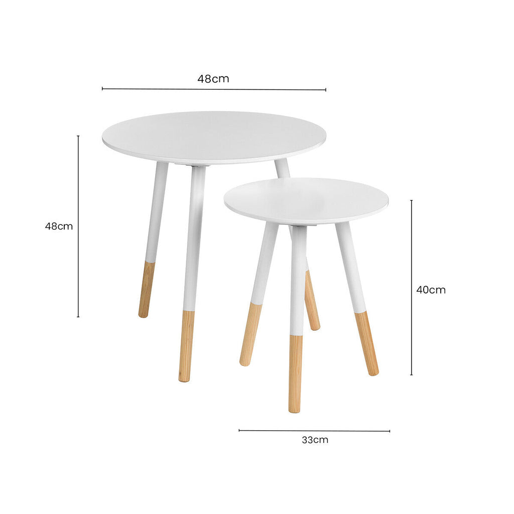 Set of 2 White Bamboo Round Nesting Side Tables with Natural Wood Legs | Viborg