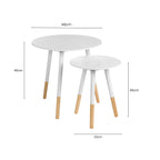 Set of 2 White Bamboo Round Nesting Side Tables with Natural Wood Legs | Viborg