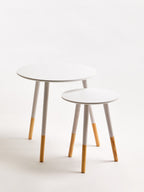 Set of 2 White Bamboo Round Nesting Side Tables with Natural Wood Legs | Viborg
