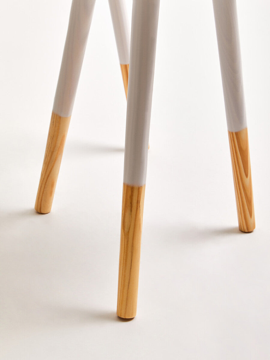 Set of 2 White Bamboo Round Nesting Side Tables with Natural Wood Legs | Viborg