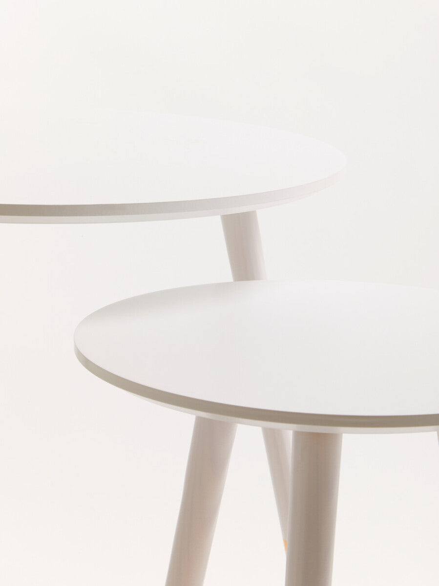 Set of 2 White Bamboo Round Nesting Side Tables with Natural Wood Legs | Viborg