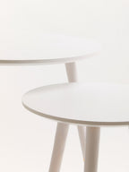 Set of 2 White Bamboo Round Nesting Side Tables with Natural Wood Legs | Viborg