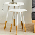 Set of 2 White Bamboo Round Nesting Side Tables with Natural Wood Legs | Viborg