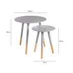 Set of 2 Grey Bamboo Round Nesting Side Tables with Natural Wood Legs | Viborg