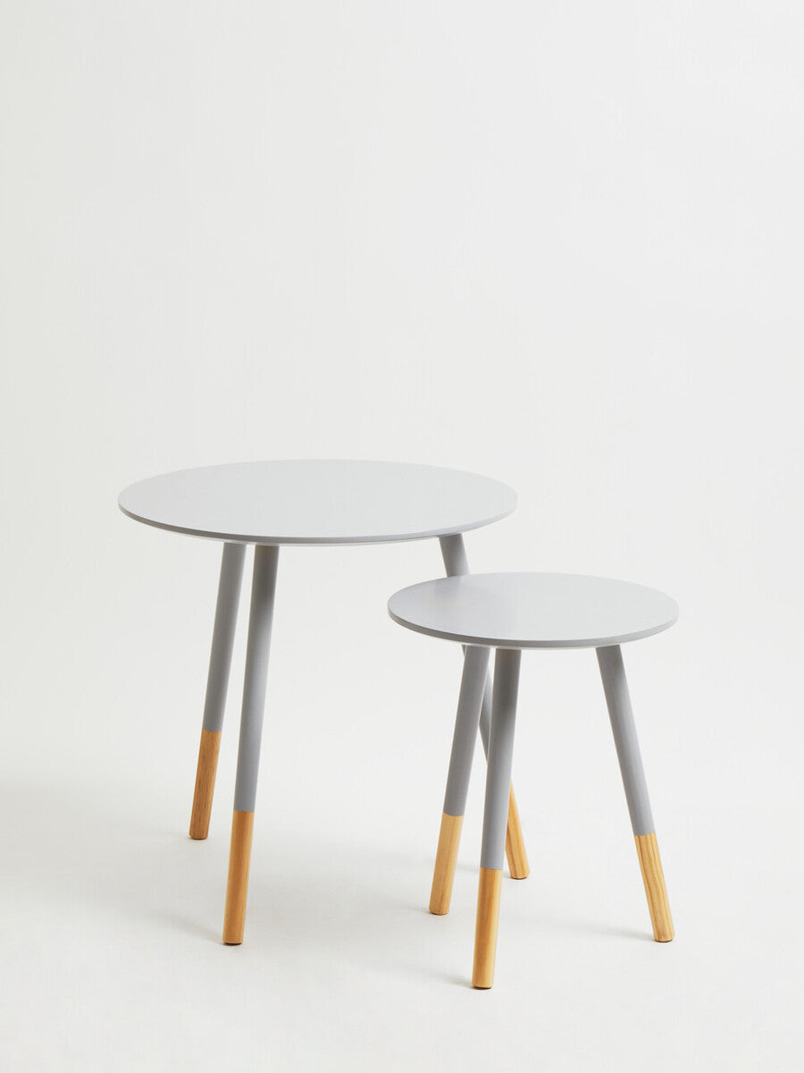 Set of 2 Grey Bamboo Round Nesting Side Tables with Natural Wood Legs | Viborg
