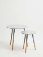 Set of 2 Grey Bamboo Round Nesting Side Tables with Natural Wood Legs | Viborg