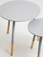 Set of 2 Grey Bamboo Round Nesting Side Tables with Natural Wood Legs | Viborg