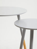 Set of 2 Grey Bamboo Round Nesting Side Tables with Natural Wood Legs | Viborg