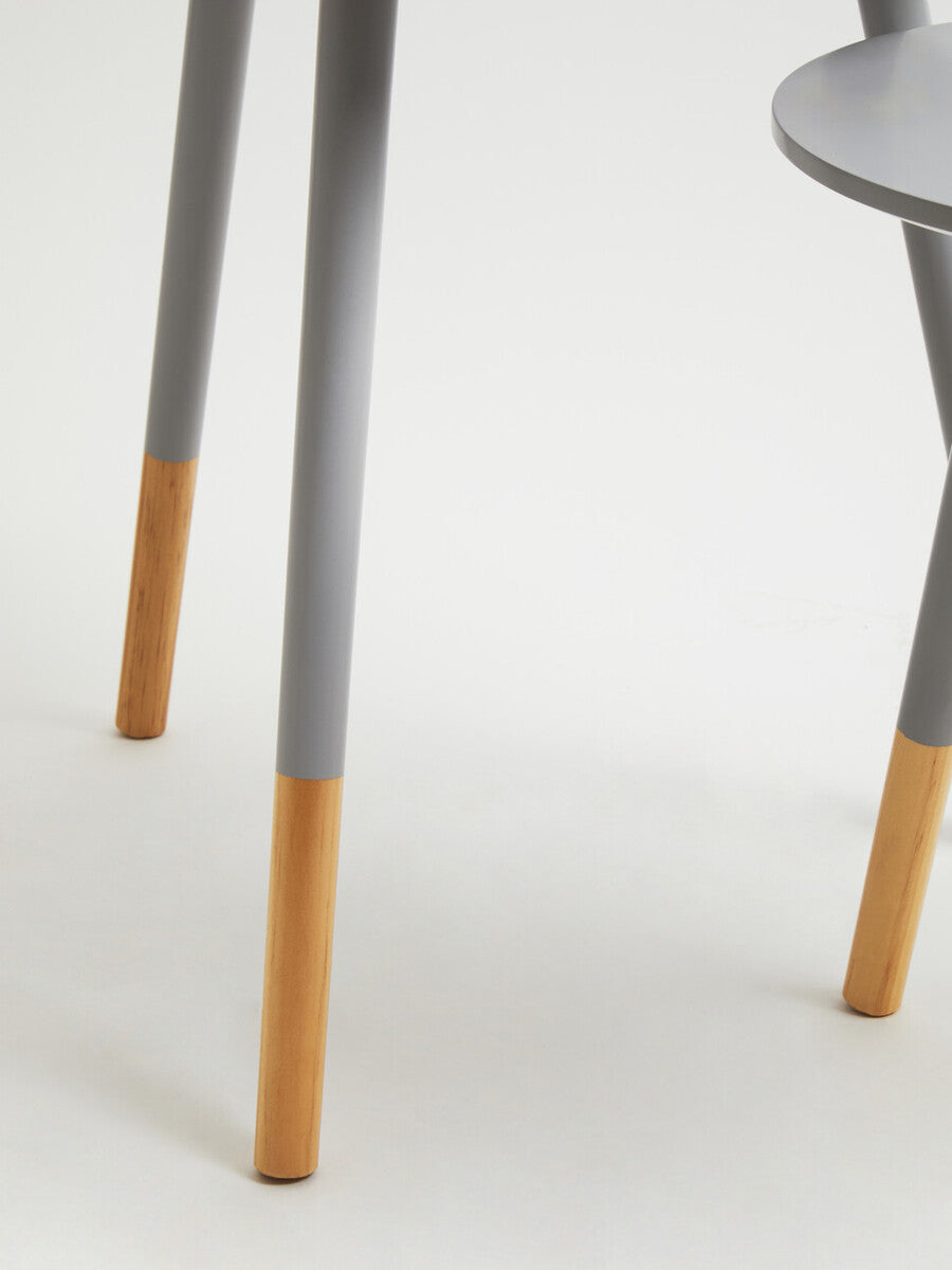 Set of 2 Grey Bamboo Round Nesting Side Tables with Natural Wood Legs | Viborg