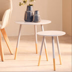 Set of 2 Grey Bamboo Round Nesting Side Tables with Natural Wood Legs | Viborg