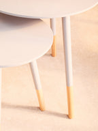 Set of 2 Grey Bamboo Round Nesting Side Tables with Natural Wood Legs | Viborg