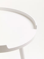 White Round Side Table with Natural Wood Effect Feet | Viborg