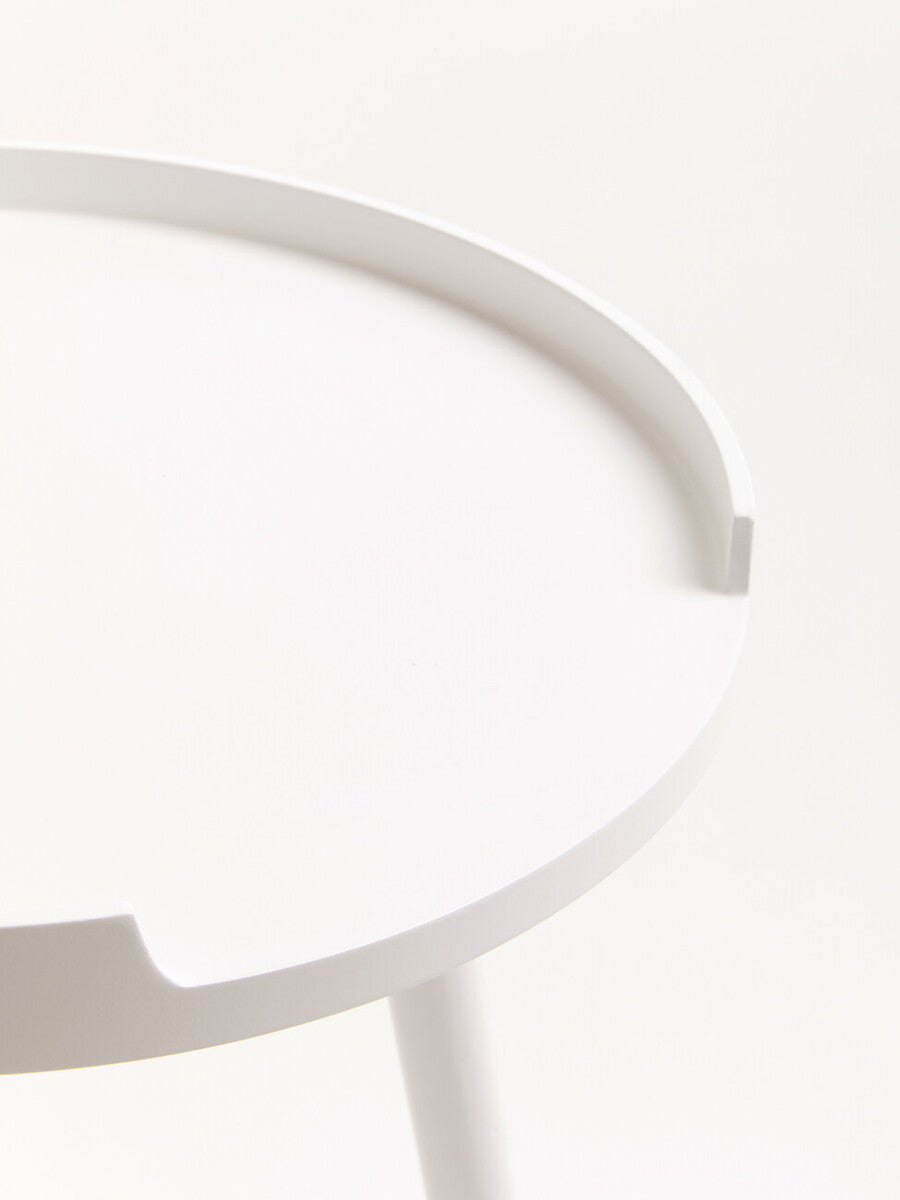 White Round Side Table with Natural Wood Effect Feet | Viborg