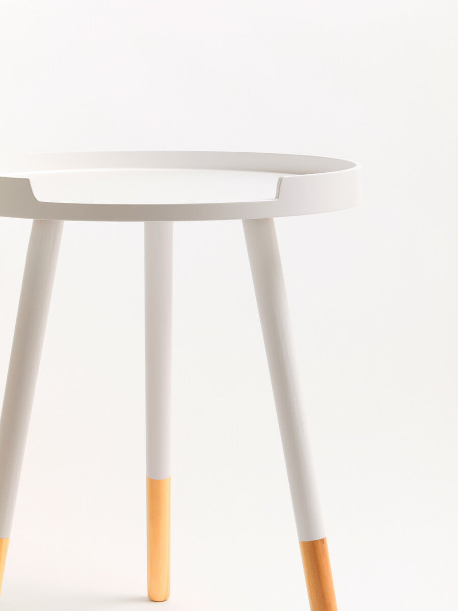 White Round Side Table with Natural Wood Effect Feet | Viborg