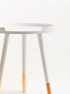 White Round Side Table with Natural Wood Effect Feet | Viborg