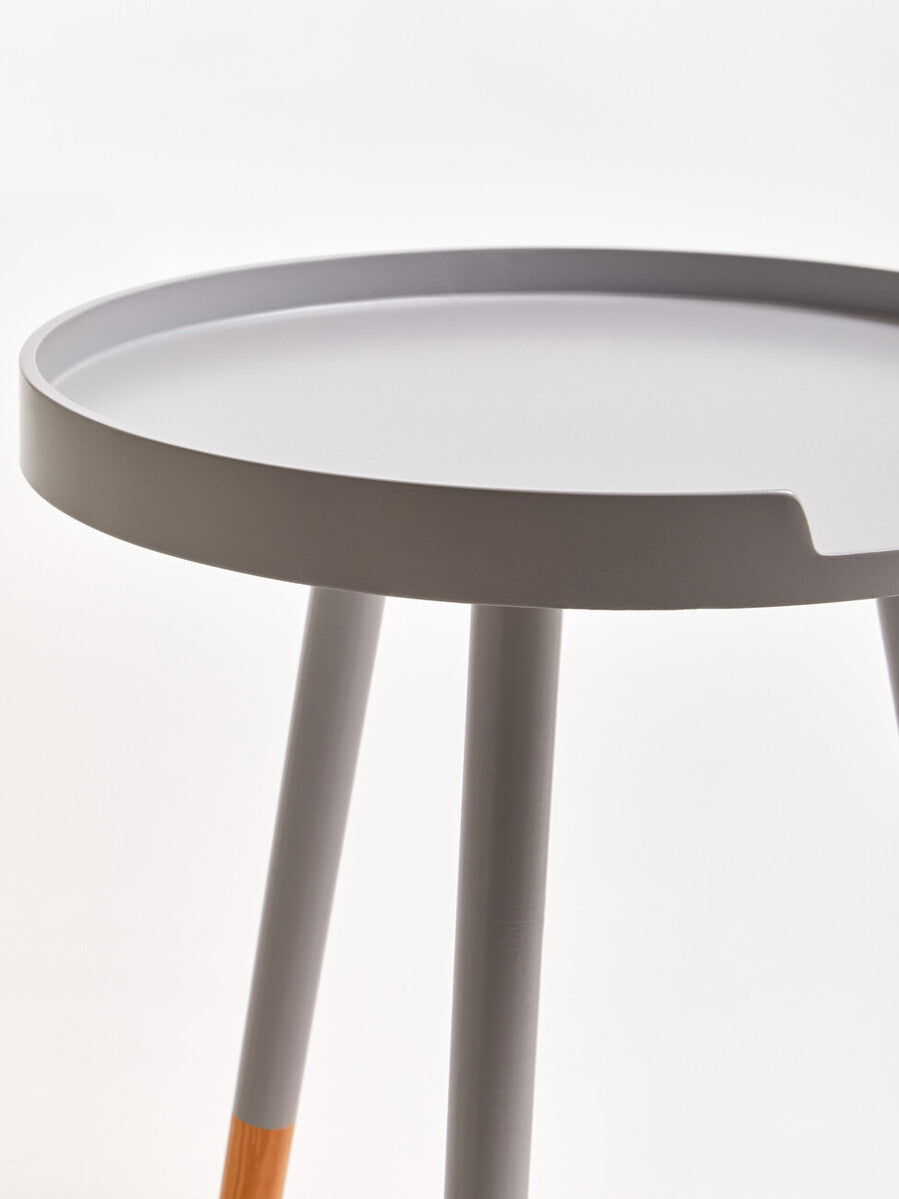 Grey Round Side Table with Natural Wood Effect Feet | Viborg