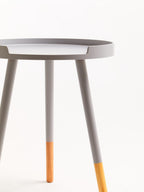 Grey Round Side Table with Natural Wood Effect Feet | Viborg
