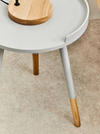 Grey Round Side Table with Natural Wood Effect Feet | Viborg