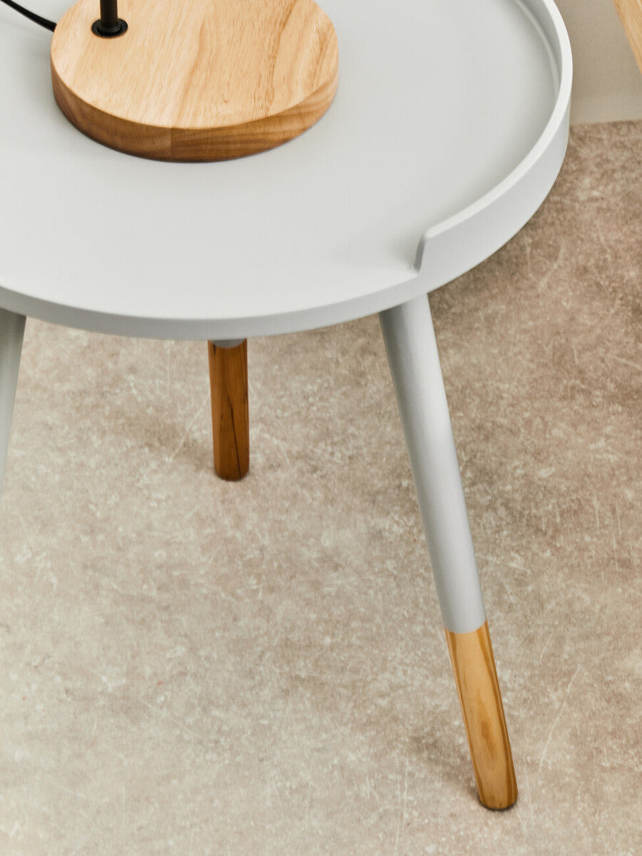 Grey Round Side Table with Natural Wood Effect Feet | Viborg