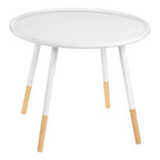 White Small Round Side Table with Natural Wood Effect Feet | Viborg