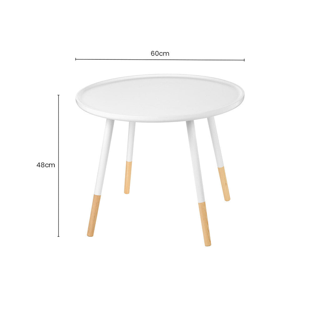 White Small Round Side Table with Natural Wood Effect Feet | Viborg