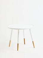 White Small Round Side Table with Natural Wood Effect Feet | Viborg