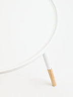 White Small Round Side Table with Natural Wood Effect Feet | Viborg