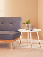 White Small Round Side Table with Natural Wood Effect Feet | Viborg