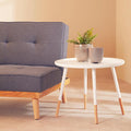 White Small Round Side Table with Natural Wood Effect Feet | Viborg