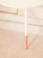 White Small Round Side Table with Natural Wood Effect Feet | Viborg