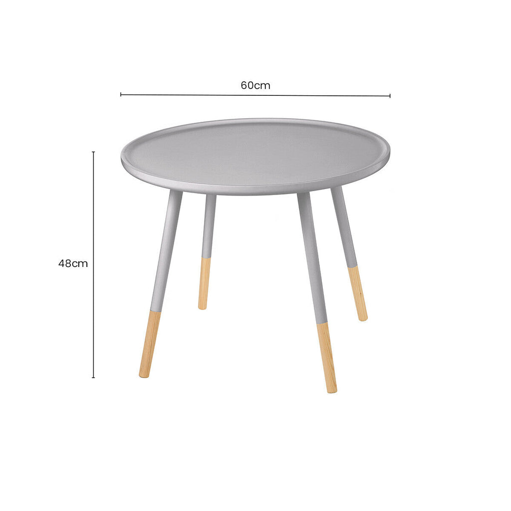 Grey Large Round Side Table with Natural Wood Effect Feet | Viborg