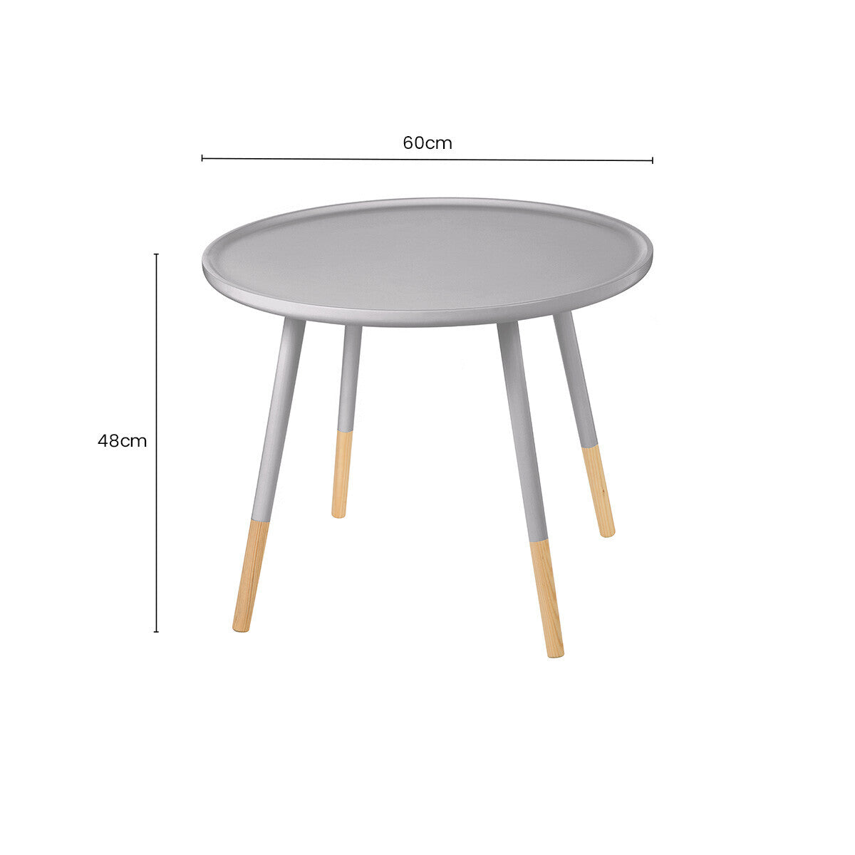 Grey Large Round Side Table with Natural Wood Effect Feet | Viborg