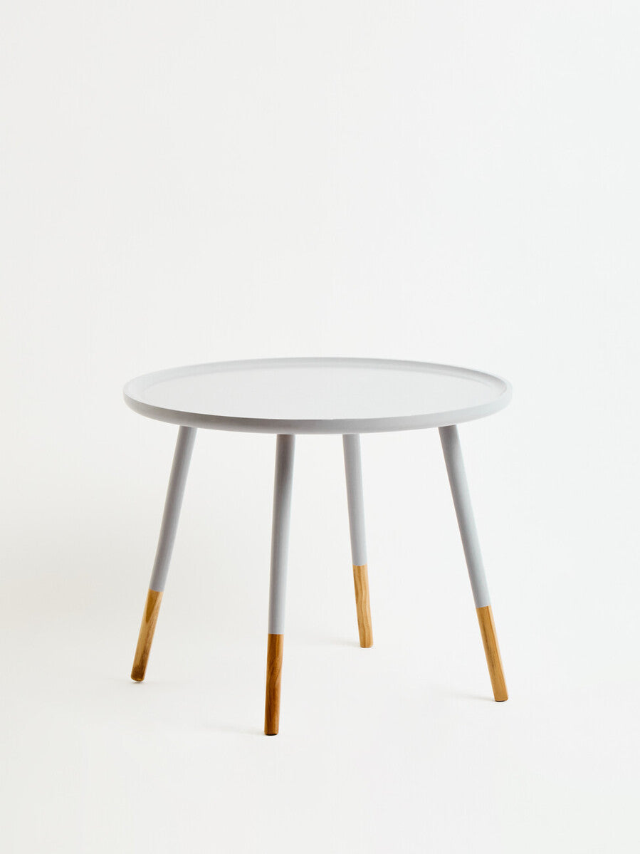 Grey Large Round Side Table with Natural Wood Effect Feet | Viborg
