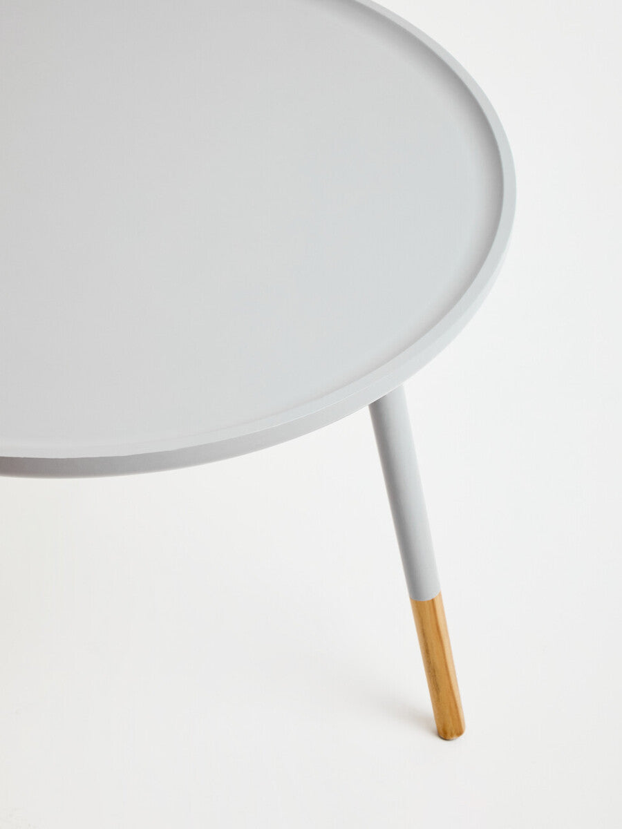 Grey Large Round Side Table with Natural Wood Effect Feet | Viborg